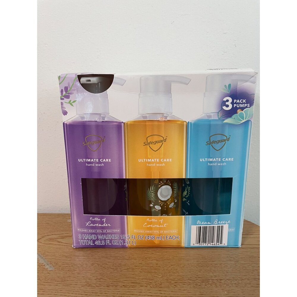 New 3 Pack Safeguard Ultimate Care Hand Washes Scents Lavender Coconut Ocean Bre